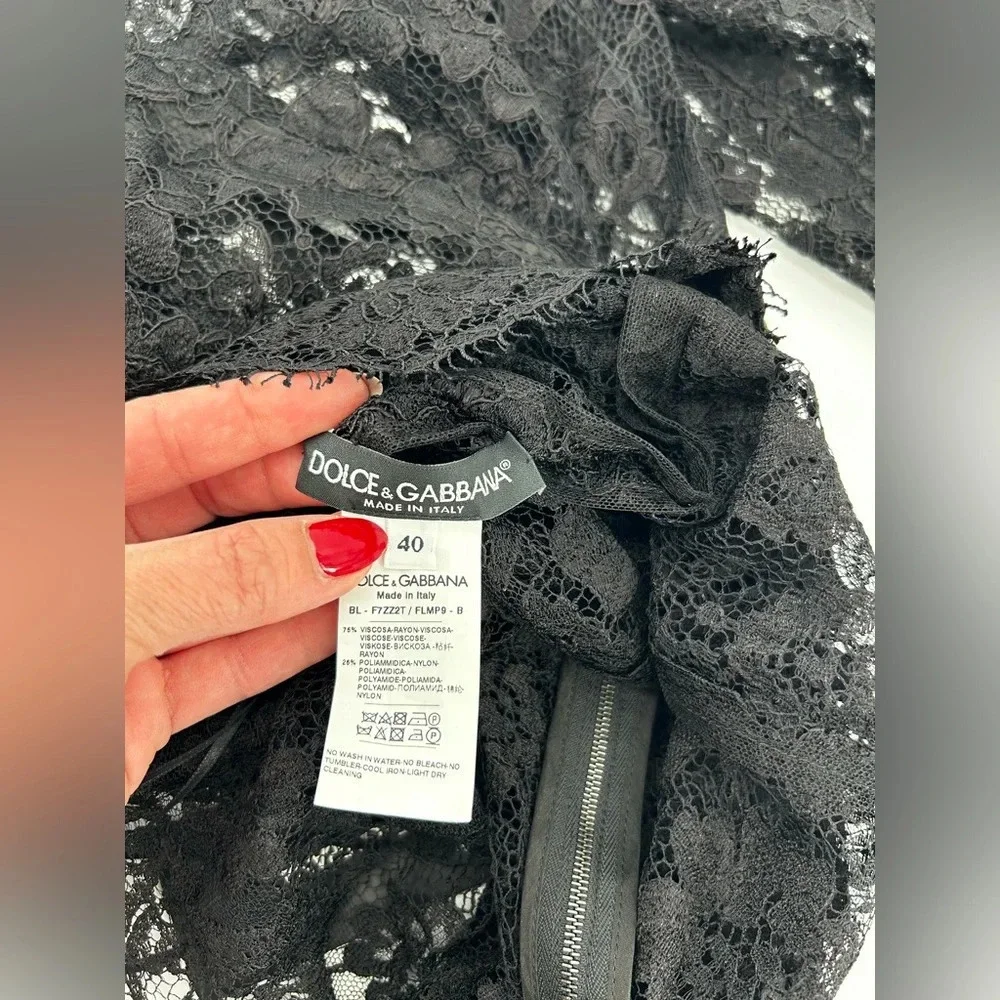 NWT Dolce & Gabbana L/s Lace Blouse Shirt with Rhinestone SIZE IT40 US SMALL - Picture 9 of 14